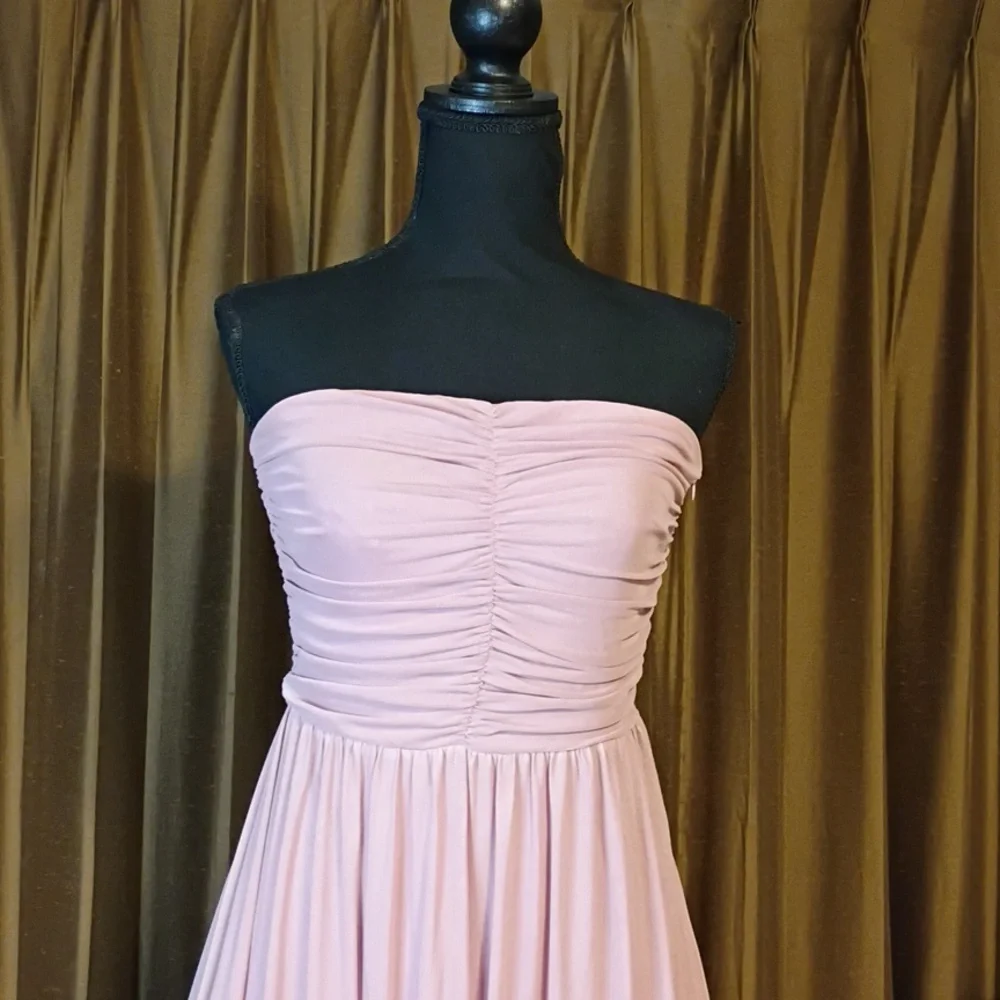 Strapless Ruched Maxi Dress in Soft Pink - Picture 2 of 14